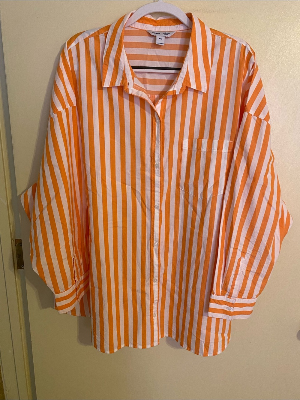 Old Navy Orange and White Striped Boyfriend Shirt